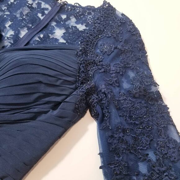 La Femme Rhinestones Beaded Lace Long Evening Gown - Picture 10 of 11